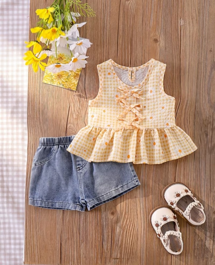 Conjunto infantil flores con short jean