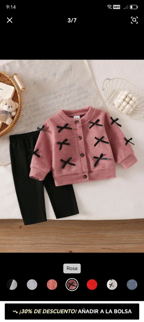 conjunto tejido lazitos en rosa