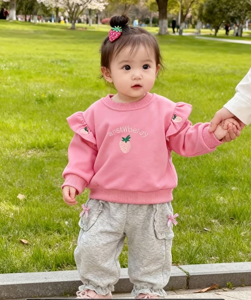 Conjunto rosa bebe con lazos