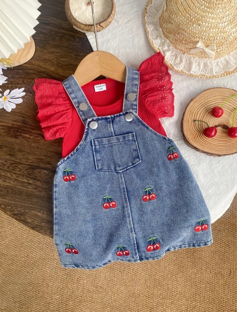 Conjunto Overol cereza Enterizo con blusa roja