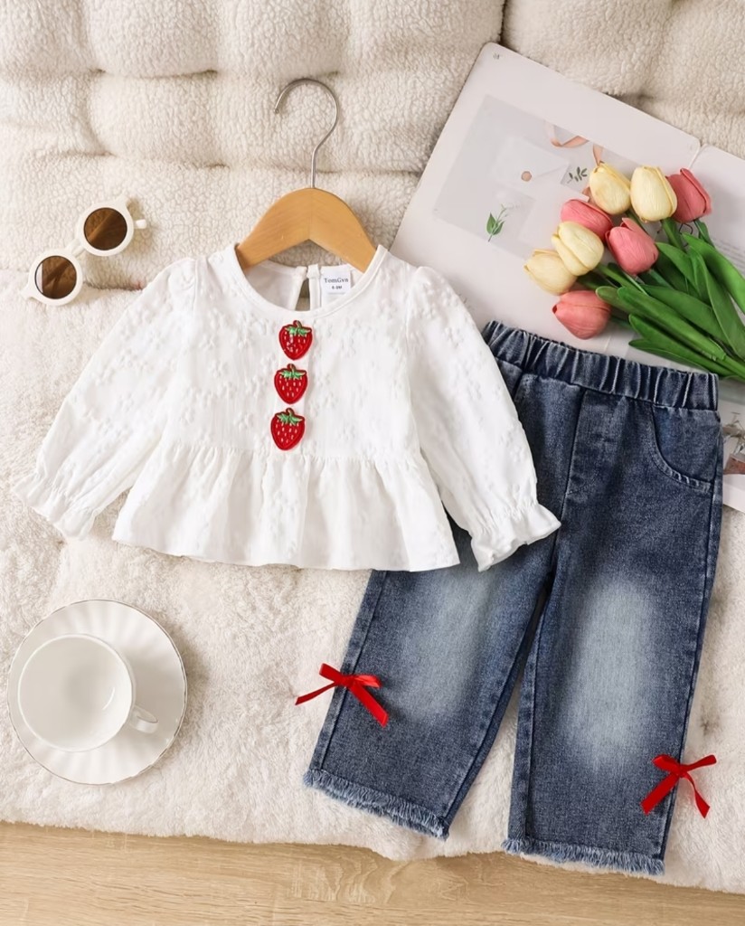 conjunto juan y Blusa blanca fresas