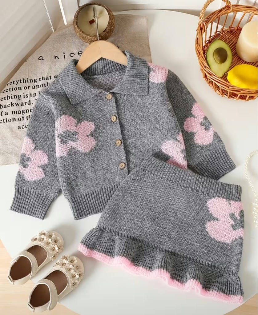 Conjunto falda hilo grueso gris floral