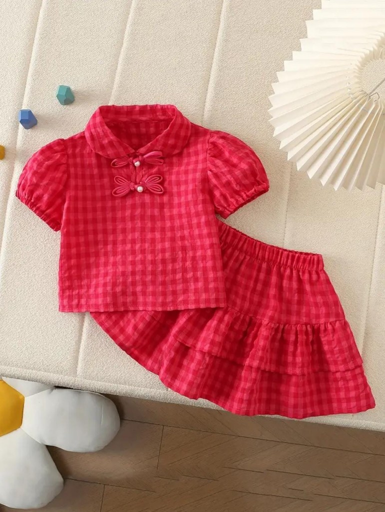 Conjunto rojo cuadritos niña