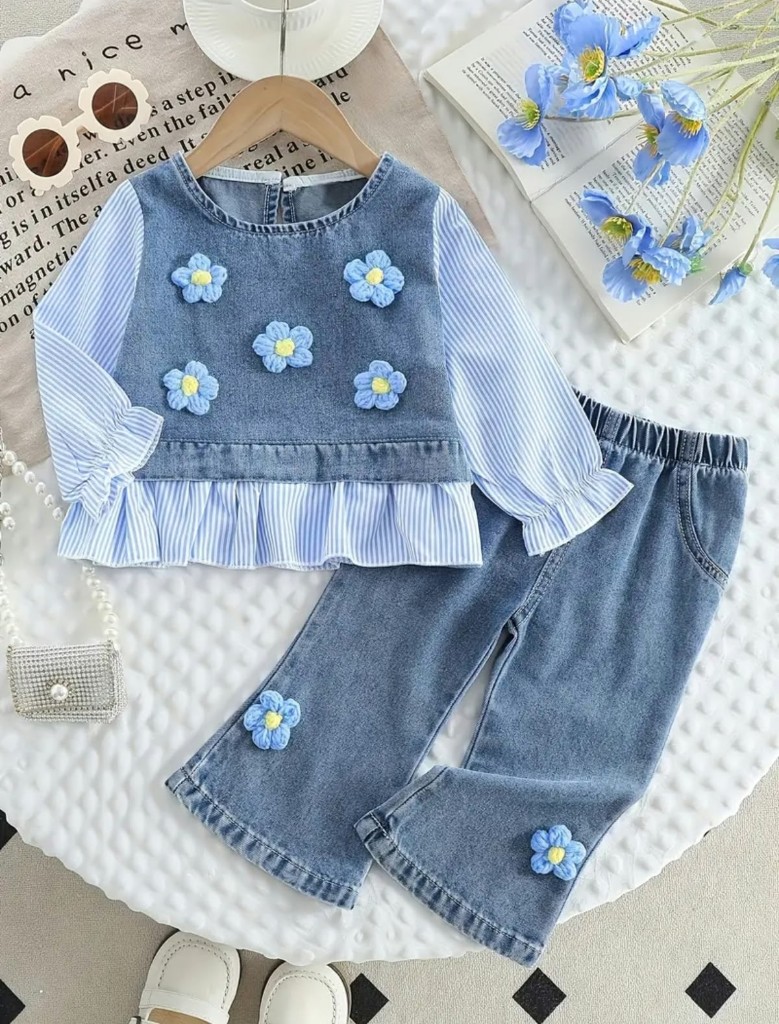 Conjunto jean floral bordadas