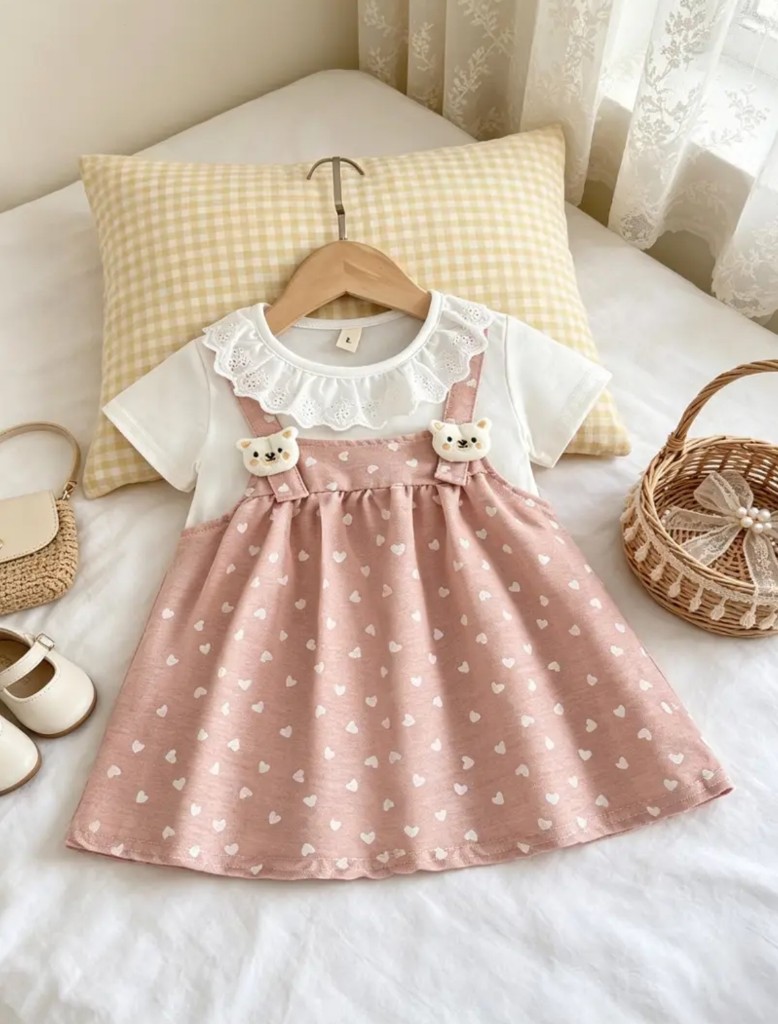 Vestido rosa con polo blanco