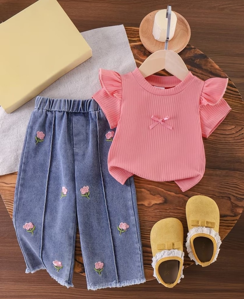 Conjunto rosado lazo tulipan
