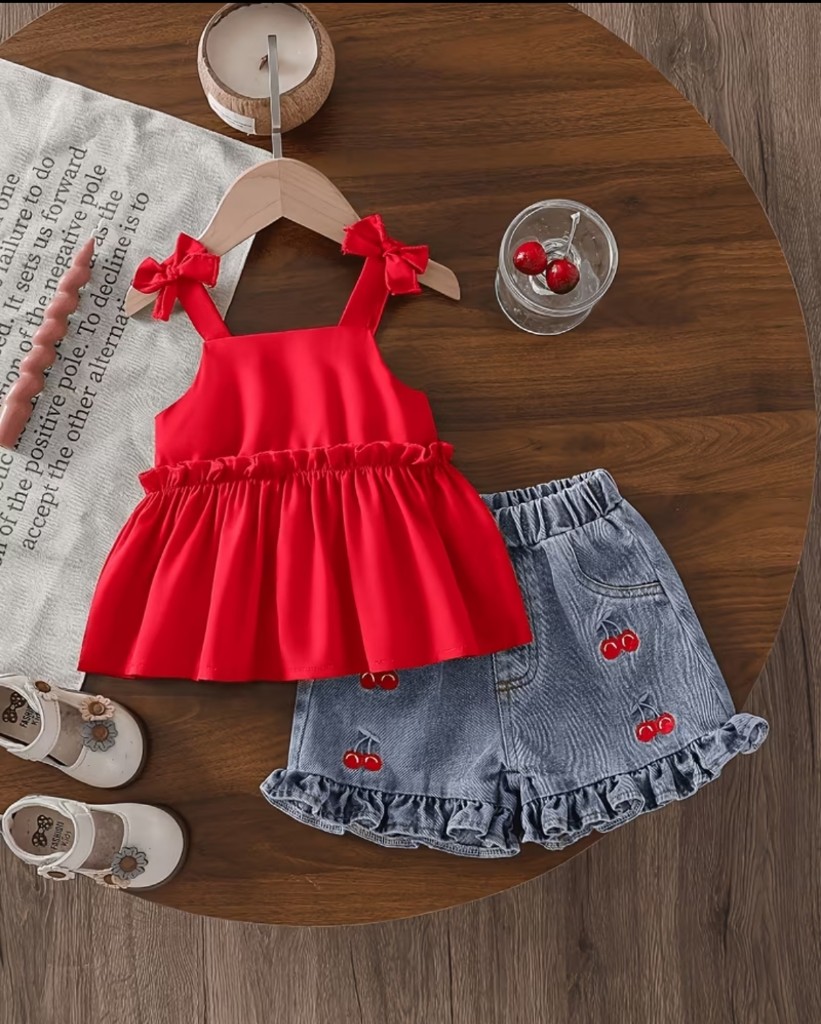 Conjunto infantil rojo y short jean