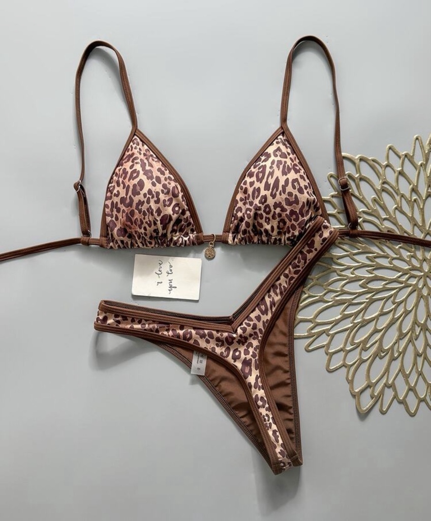 Bikini animal print marron
