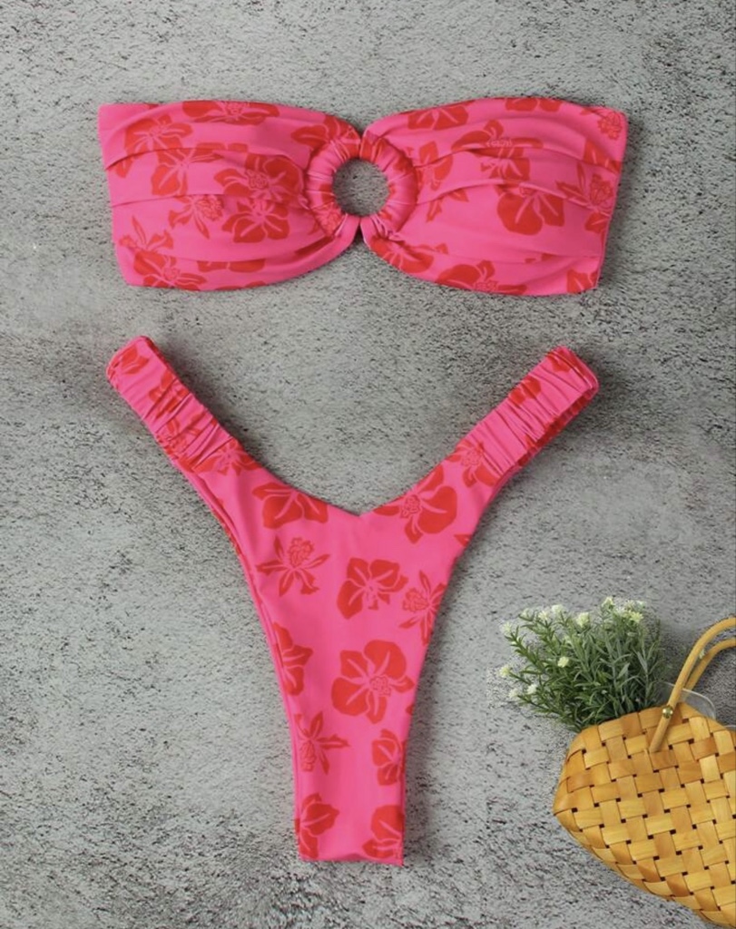 Bikini rosa floral strapless