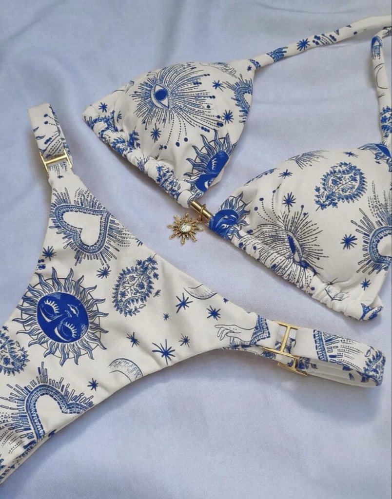 Bikini blanco azul estampado
