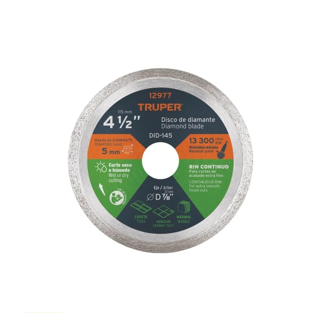 DISCO DE DIAMANTE DE 4-1/2"" X 1.6 MM, RIN CONTINUO, TRUPER