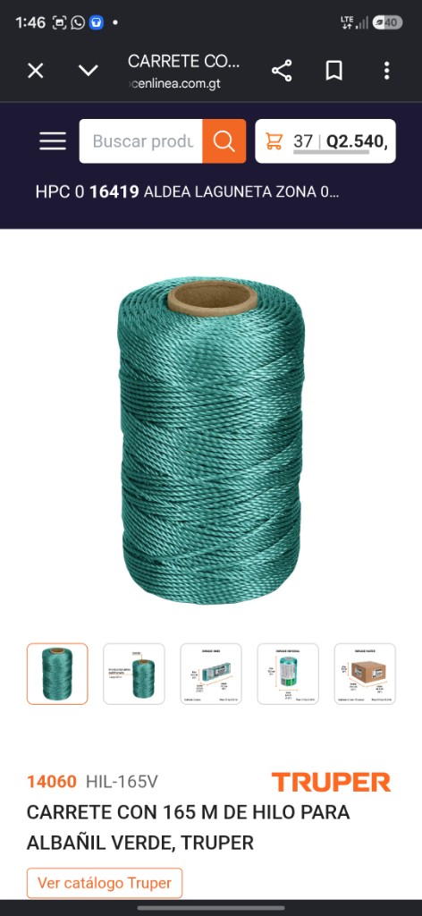 CARRETE CON 165 M DE HILO PARA ALBAÑIL VERDE, TRUPER