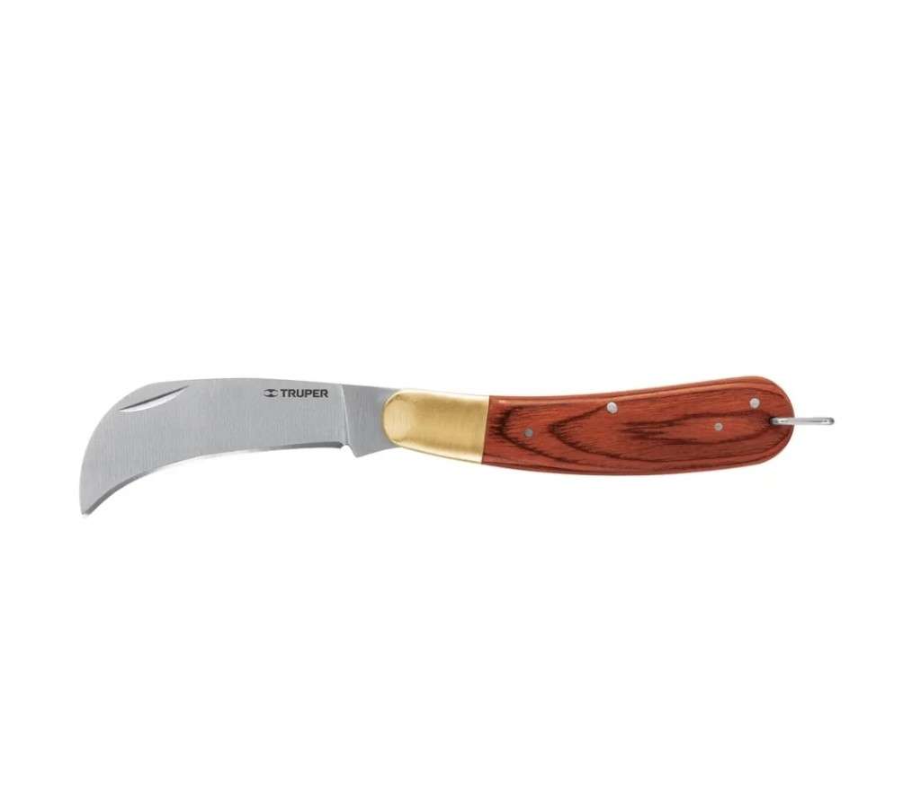 CUCHILLO ABATIBLE 8"" PARA ELECTRICISTA MANGO MADERA, TRUPER"