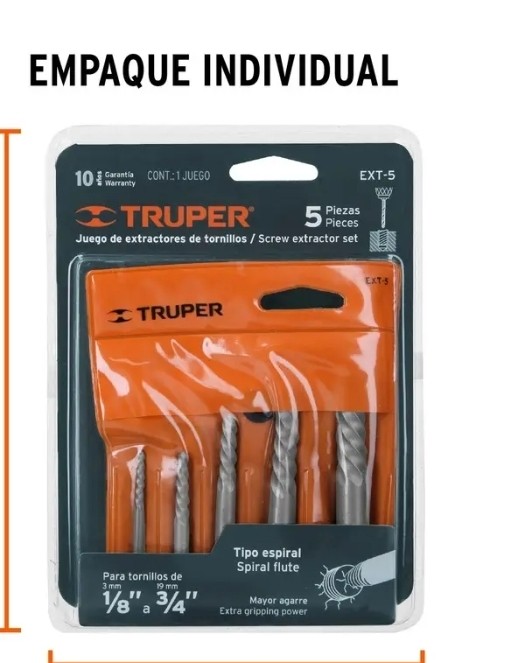 JUEGO CON 5 EXTRACTORES DE TORNILLOS, TRUPER