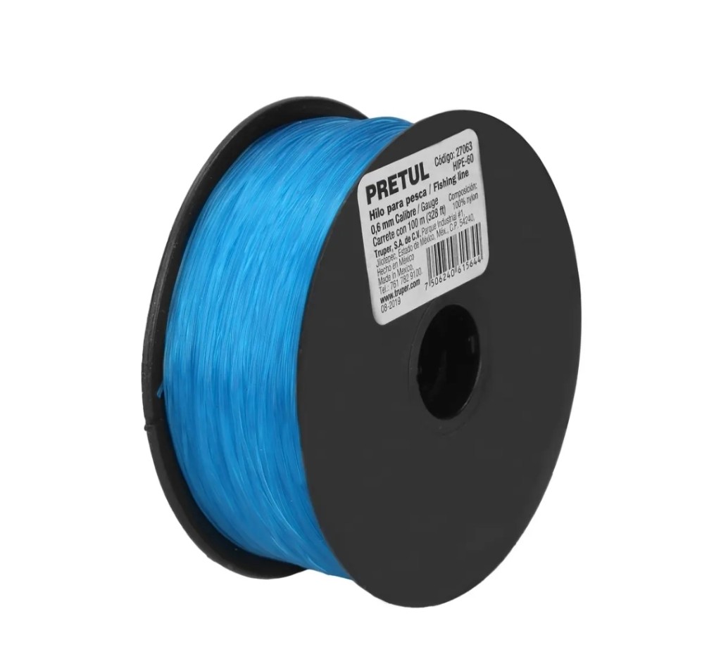 CARRETE CON 100 M DE HILO PARA PESCA AZUL CALIBRE 0.60 MM