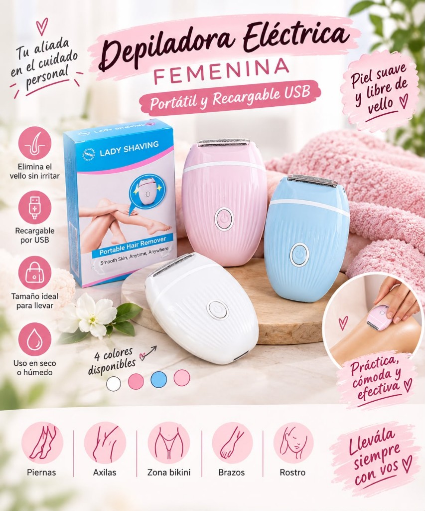 Depiladora eléctrica, portátil y recarga recargable USB