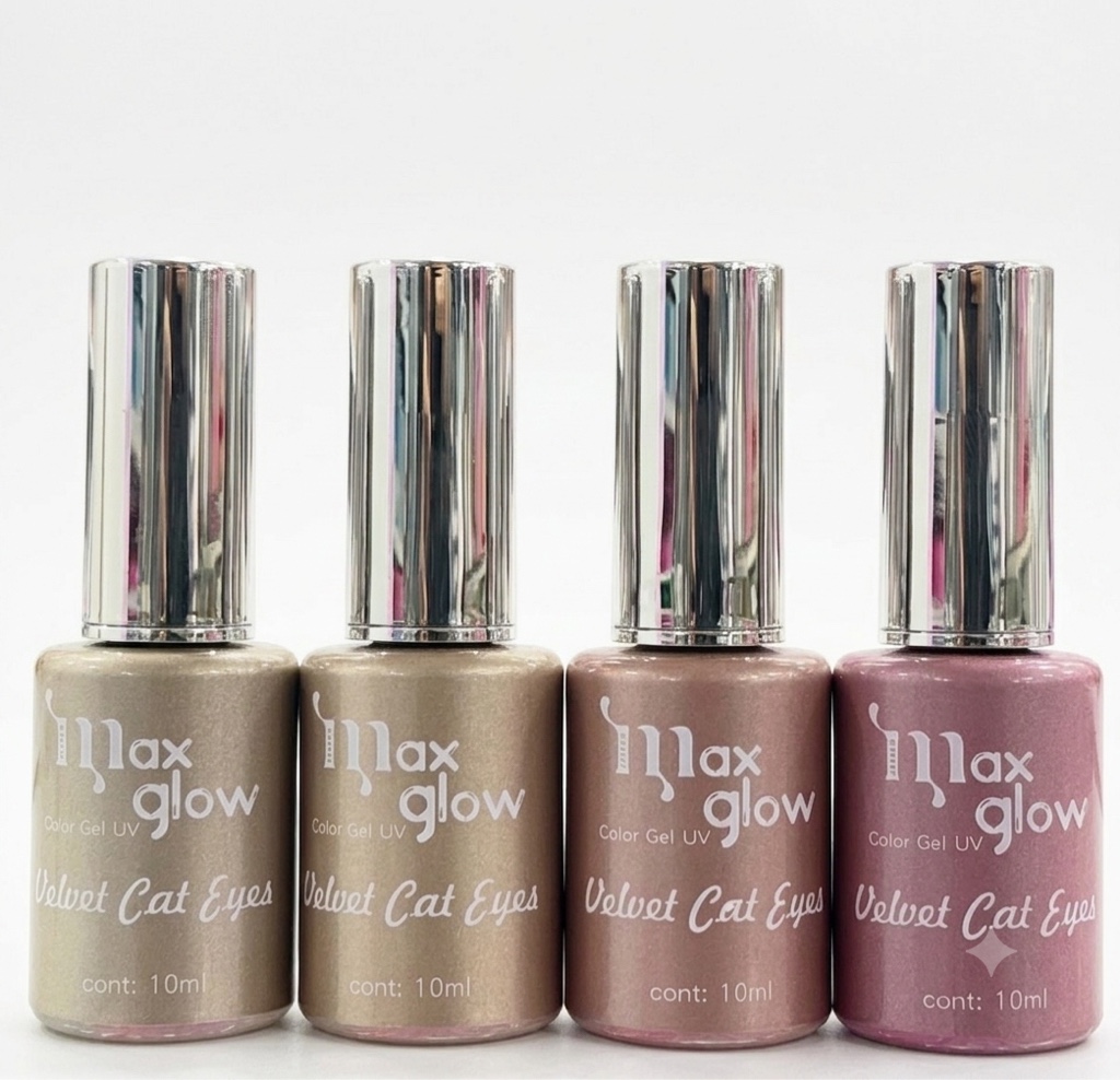 Esmaltes velvet cat eye MaxGlow Esmalte gel UV brilloso frasco pequeno 10ml