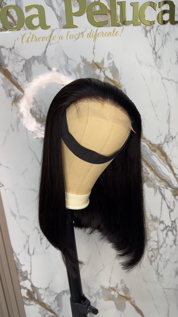 Peluca, corte Bob 16 pulgadas frontal 5x5, calidad 15A