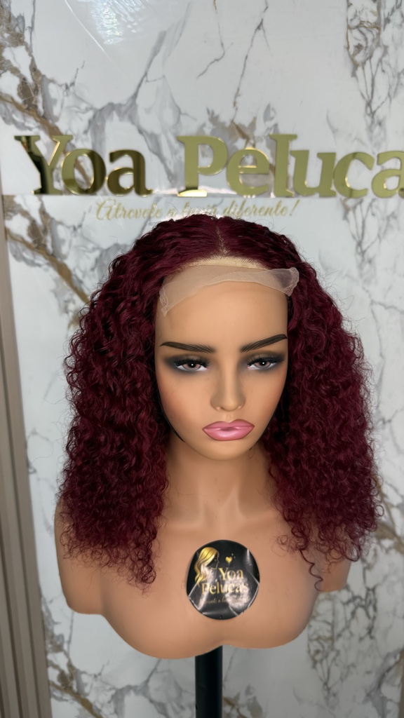 Peluca rojo vino rizada