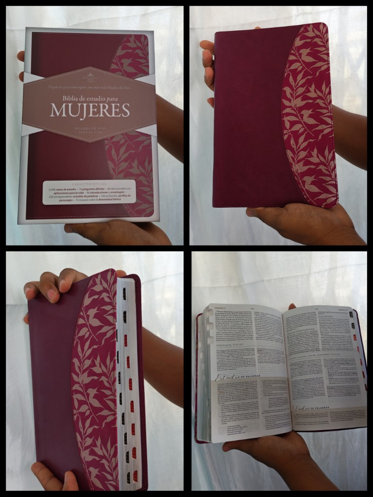 Biblia RVR 1960 de Estudio para Mujer Vinotinto Fucsia Símil Piel con Índice