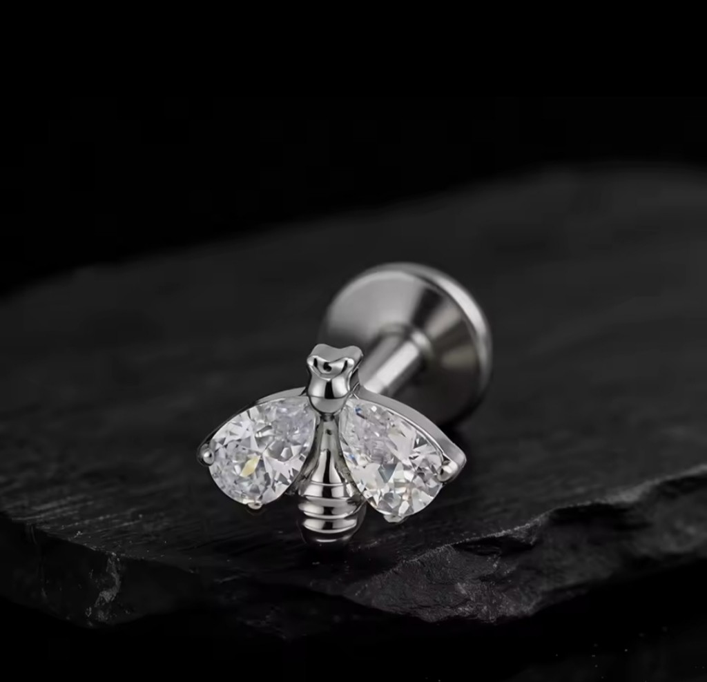 NEW Labret (HC) Titanio ASTM F-136 - Mariposa 4 Alas Zirconias (1,2mm;6mm) (16G)