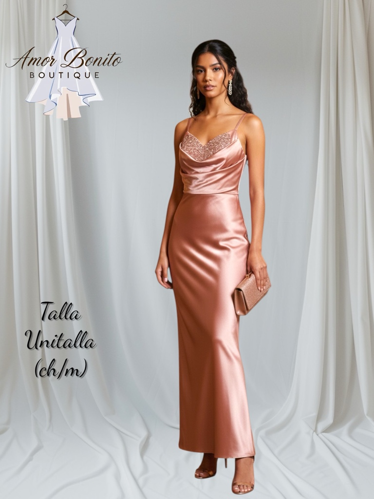 Vestido rosa plata satinado