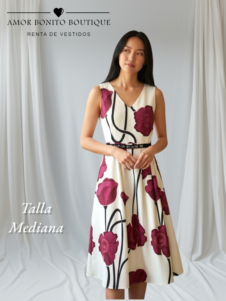 Vestido floral blanco vino