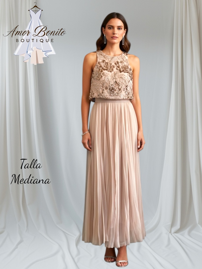 Conjunto falda y top beige rosado