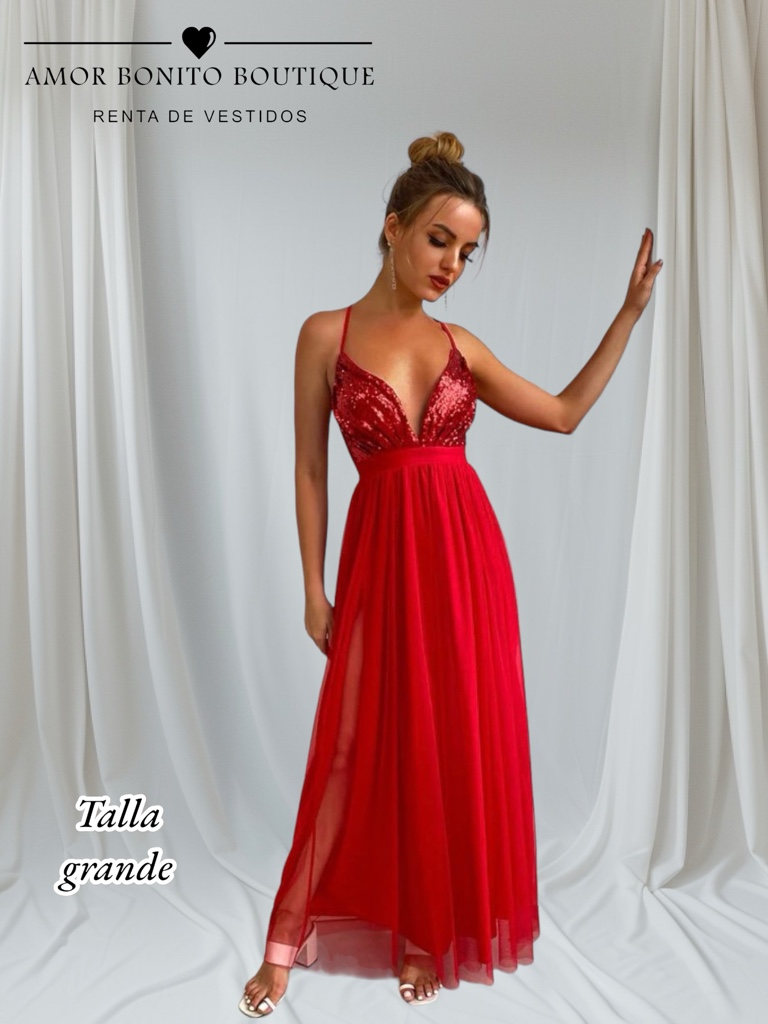 Vestido rojo largo lentejuelas