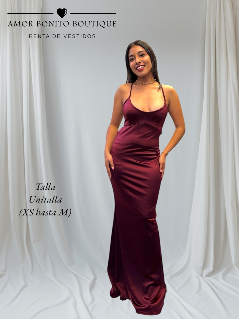 Vestido vino satinado