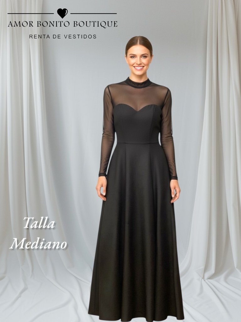 Vestido negro mangas mesh