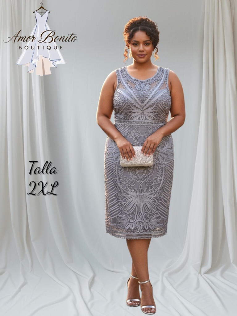 Vestido gris corto de canutillo
