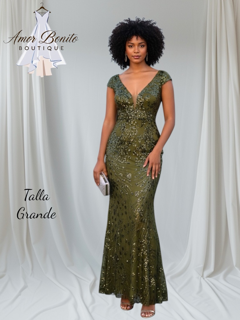 Vestido verde oliva brillante
