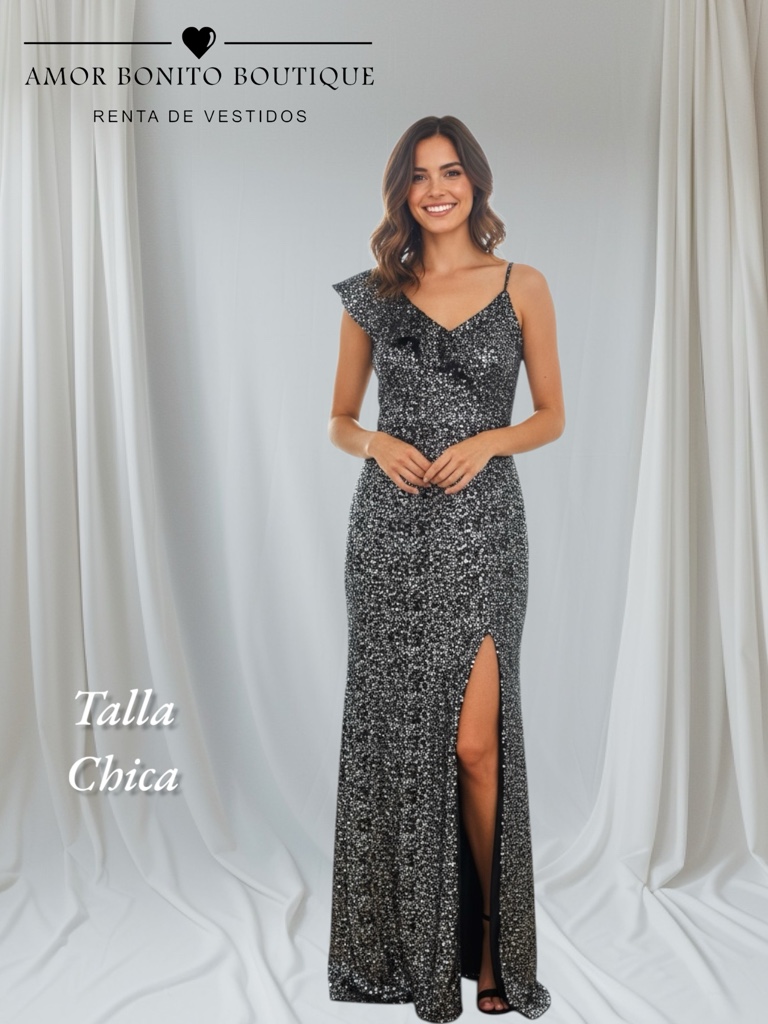Vestido negro plata asimétrico