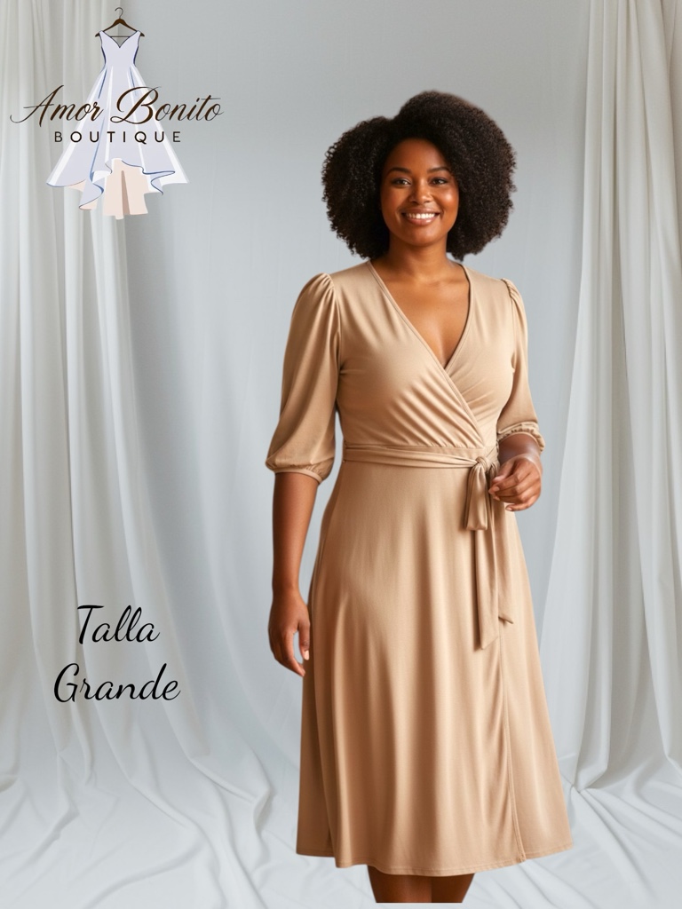 Vestido beige corto manga 3/4