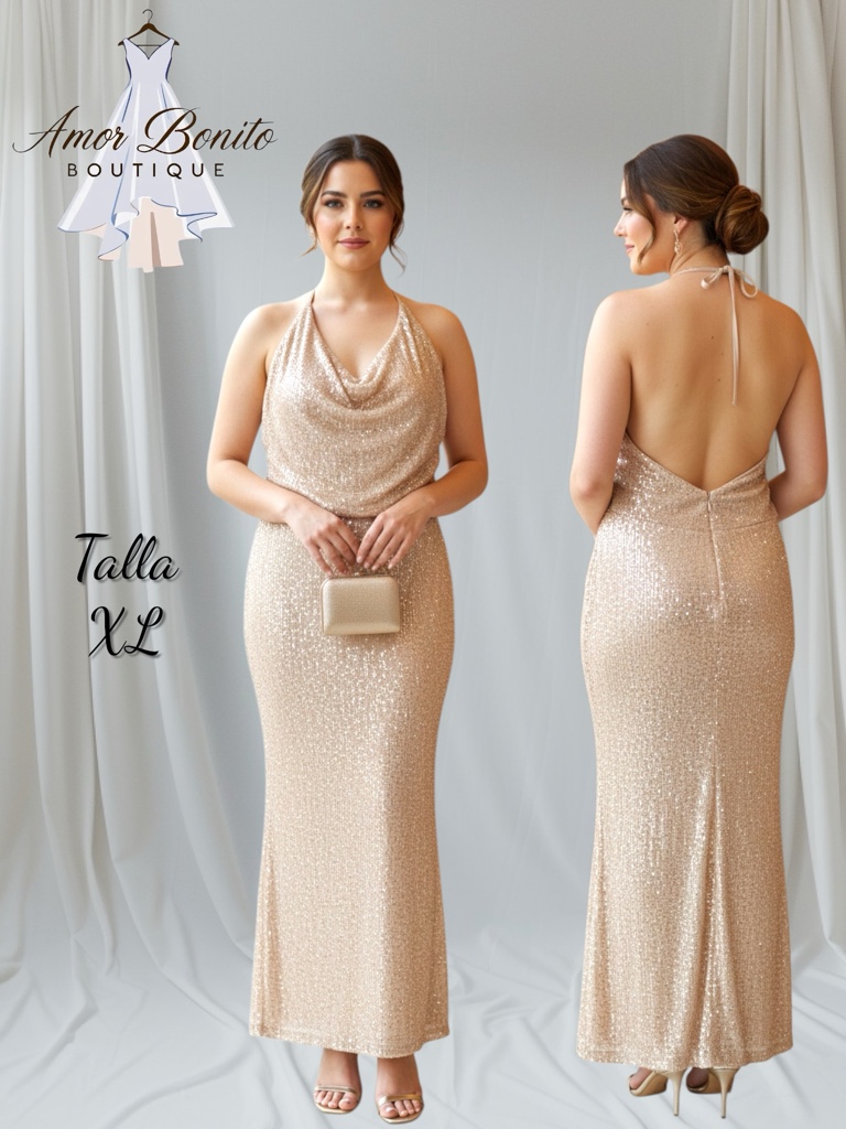 Vestido dorado lentejuela halter