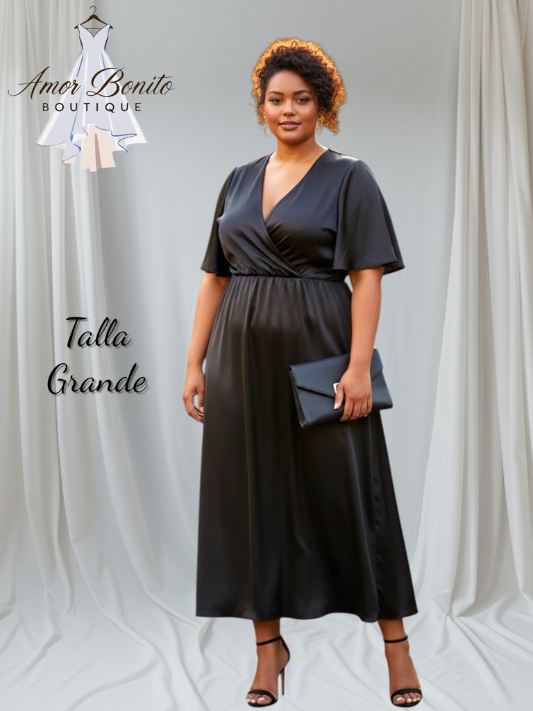 Vestido negro tobillero satin