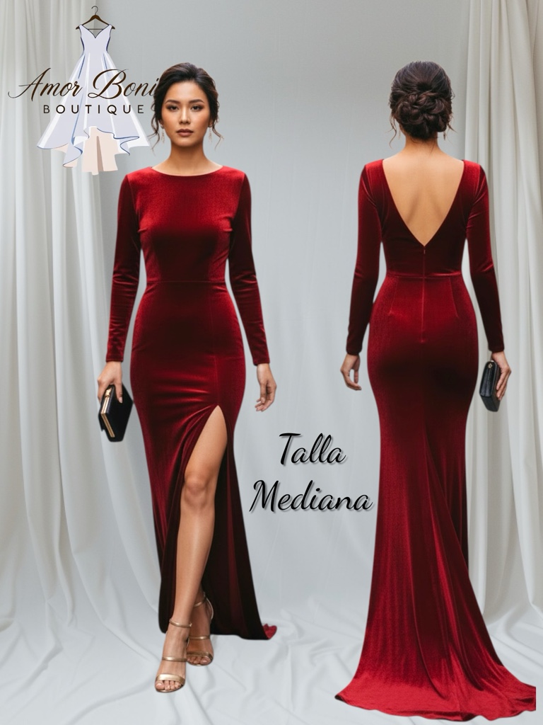 Vestido vino terciopelo manga larga