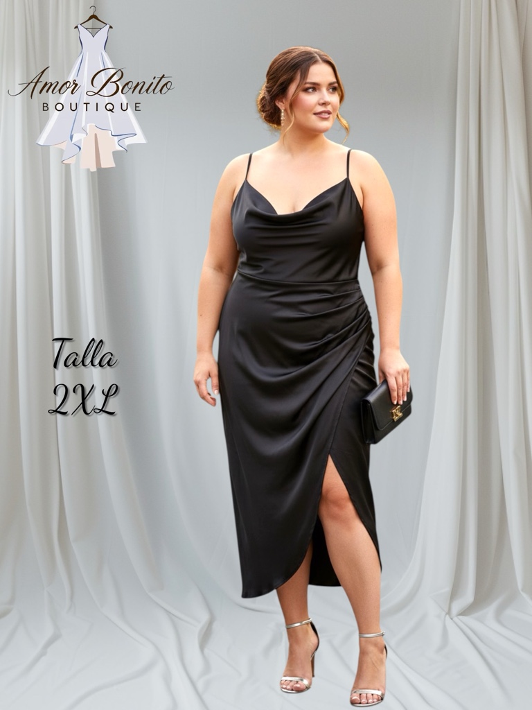 Vestido negro cóctel satin