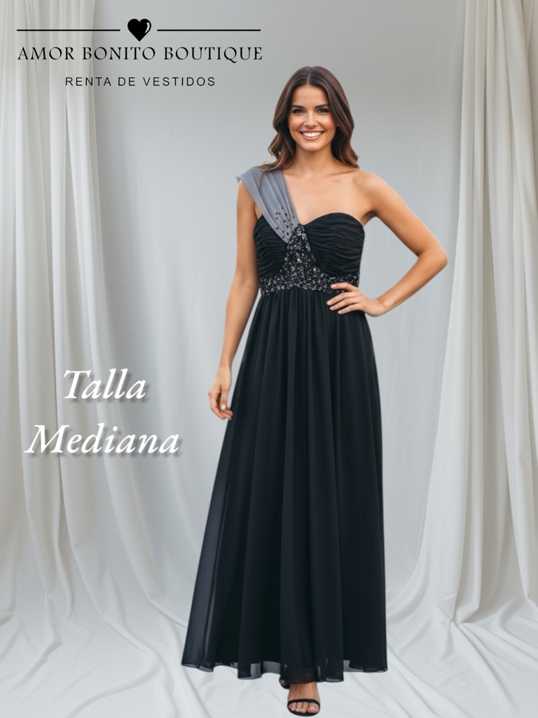 Vestido negro detalle gris