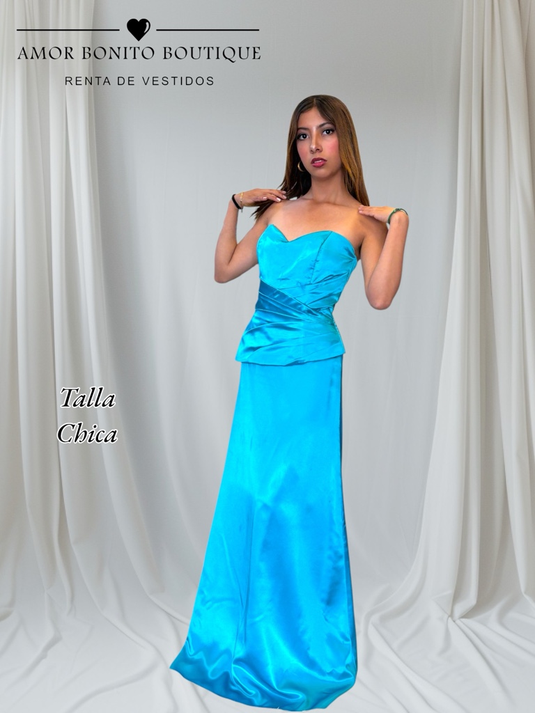Vestido azul aqua satin