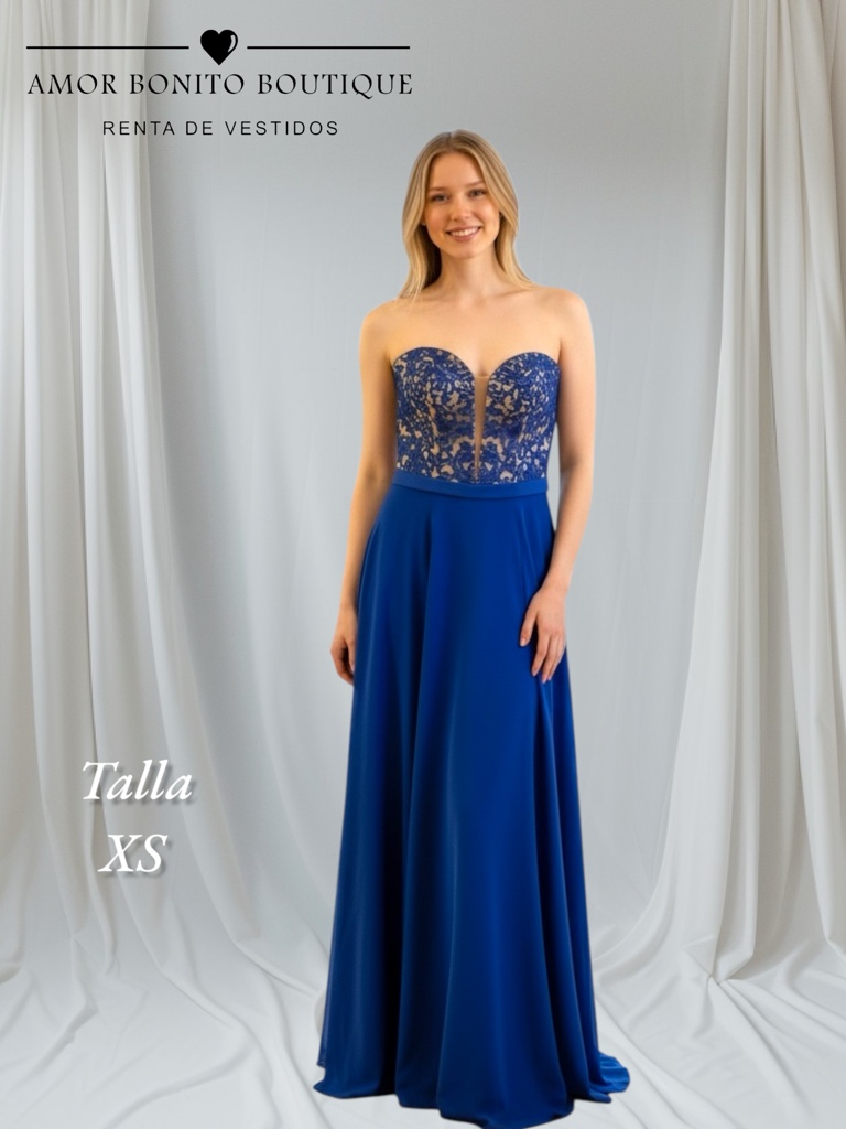 Vestido azul rey strapless