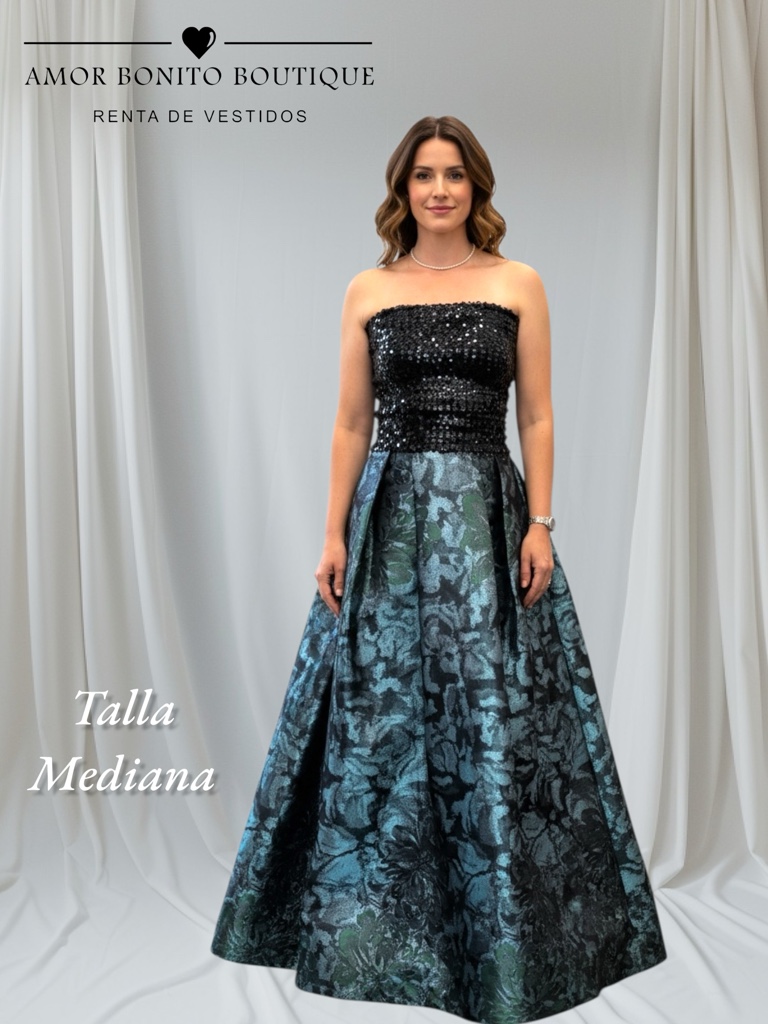 Conjunto falda floreada top lentejuela negro