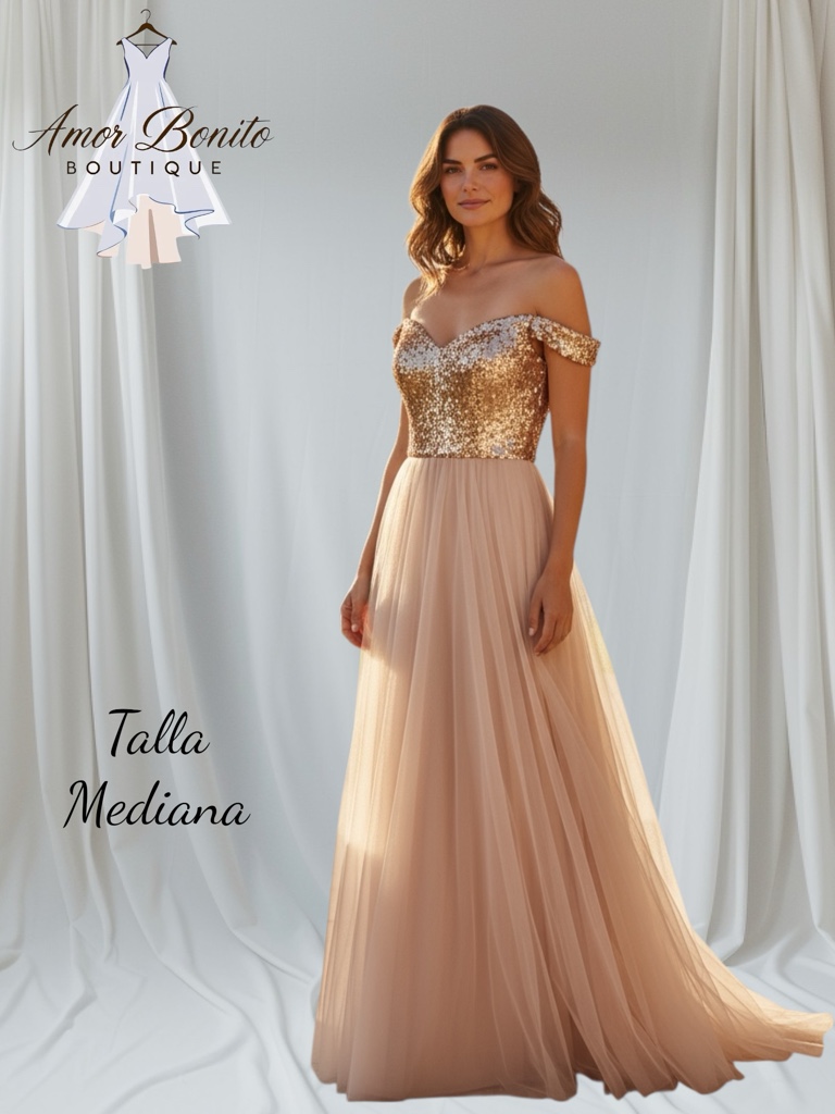 Vestido largo rosa dorado