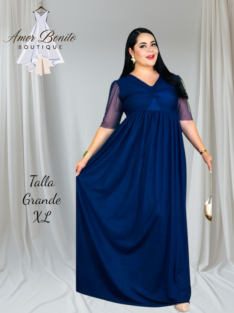Vestido azul marino mangas mesh