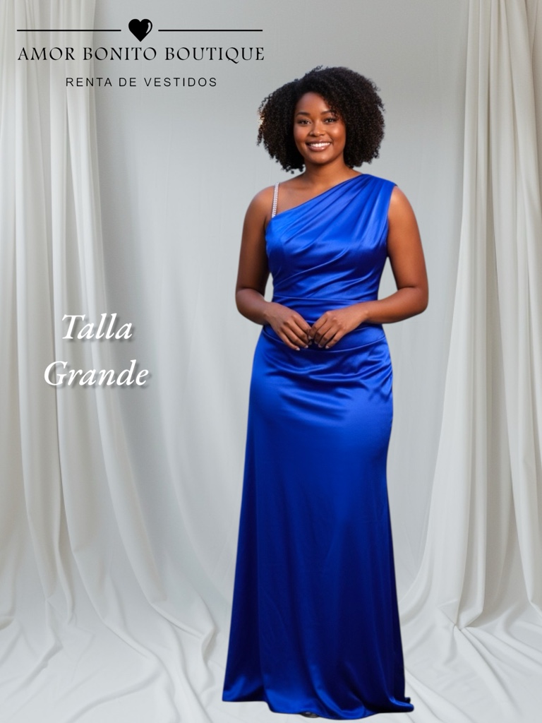 Vestido azul rey 1 hombro elegante
