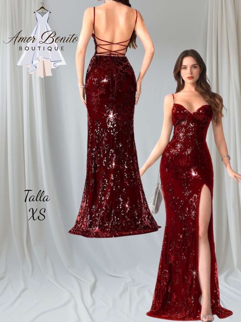 Vestido burdeos lentejuela XS