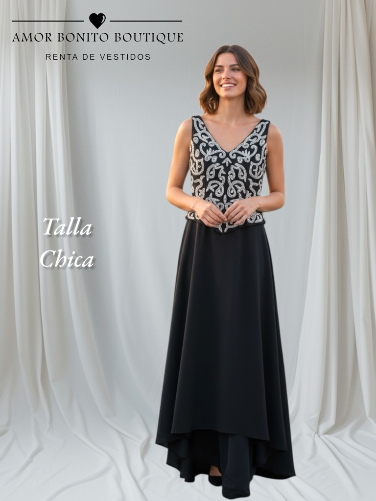 Vestido negro falda y top plata