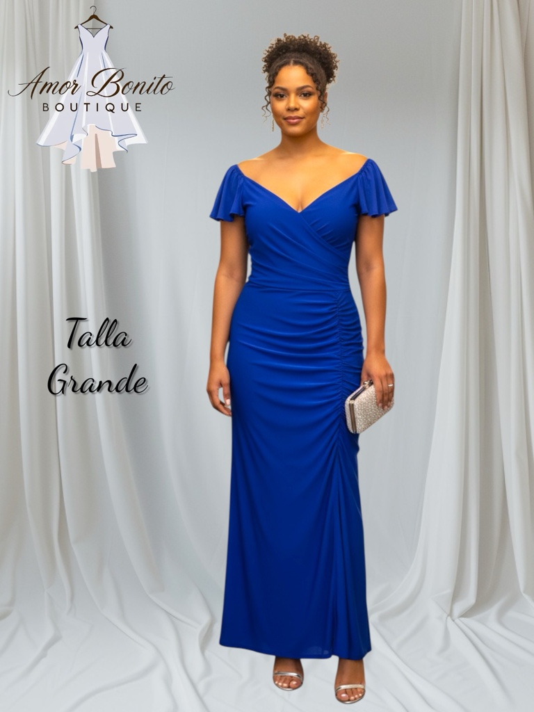 Vestido azul rey drapeado