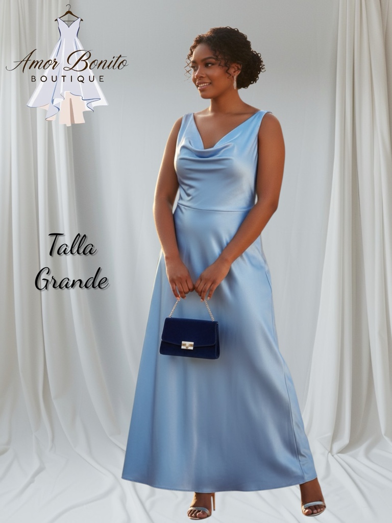 Vestido azul cielo satin largo
